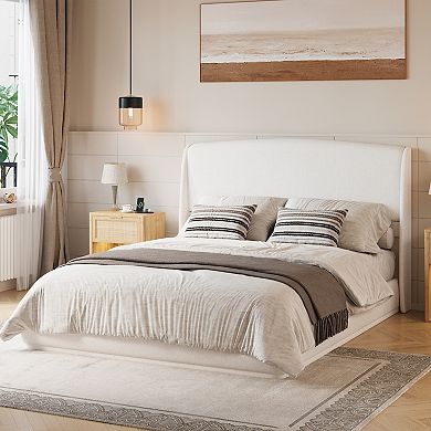 Pnronnc Queen Size Upholstered Platform Bed Frame with Wingback Headboard