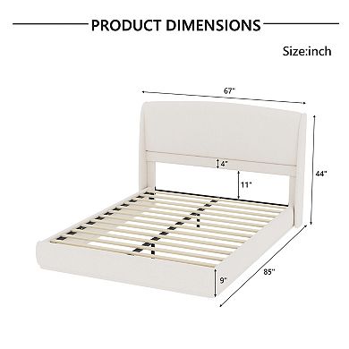 Pnronnc Queen Size Upholstered Platform Bed Frame with Wingback Headboard