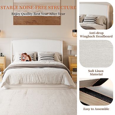 Pnronnc Queen Size Upholstered Platform Bed Frame with Wingback Headboard
