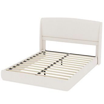 Pnronnc Queen Size Upholstered Platform Bed Frame with Wingback Headboard