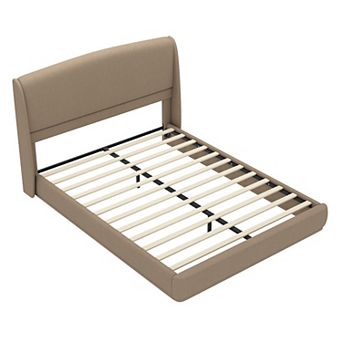 Pnronnc Queen Size Upholstered Platform Bed Frame with Wingback Headboard