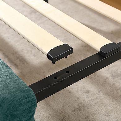 Pnronnc Queen Upholstered Low Profile Platform Grounded Bed Frame with 4 Drawers Wingback Headboard