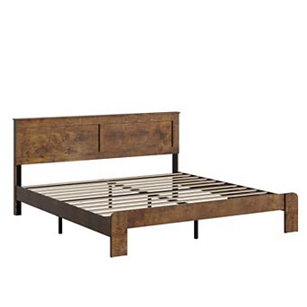 Pnronnc Wooden Platform Bed Frame with Headboard Wood Slats Metal Frame