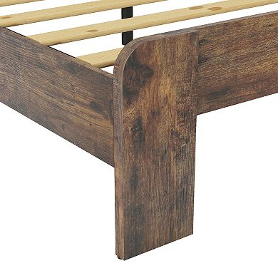 Pnronnc Wooden Platform Bed Frame with Headboard Wood Slats Metal Frame