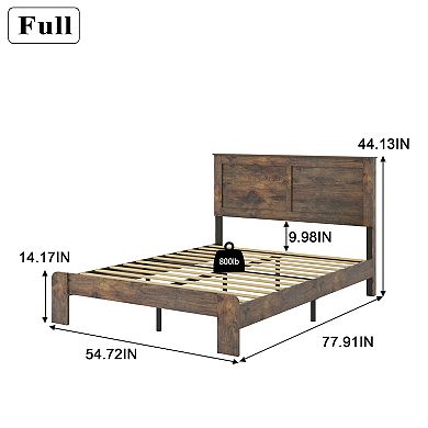 Pnronnc Wooden Platform Bed Frame with Headboard Wood Slats Metal Frame