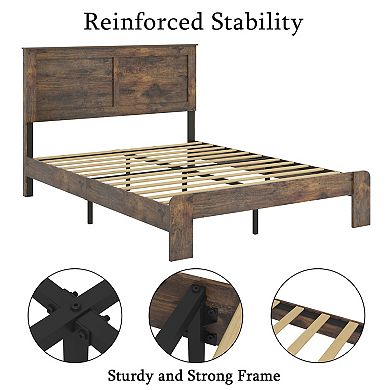 Pnronnc Wooden Platform Bed Frame with Headboard Wood Slats Metal Frame