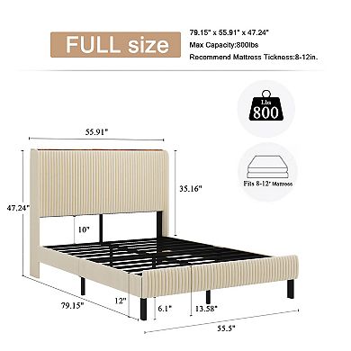 Pnronnc Upholstered Platform Bed Frame with Charging Station LED Wingback Headboard Metal Bed Frame