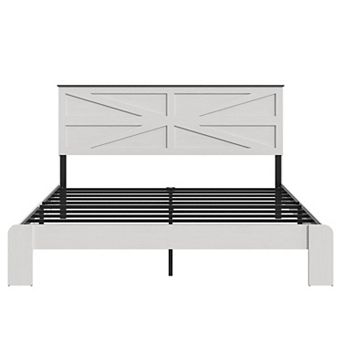 Pnronnc Bed Frame Wood Platform Bed with Headboard Metal Slat Support