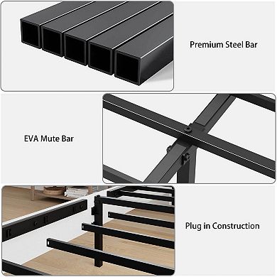 Pnronnc Bed Frame Wood Platform Bed with Headboard Metal Slat Support