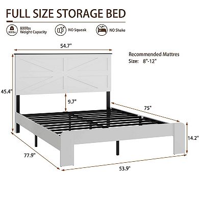 Pnronnc Bed Frame Wood Platform Bed with Headboard Metal Slat Support