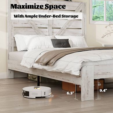 Pnronnc Wood Bed Frame Platform Bed with 51.2'' High Headboard Metal Slat Support
