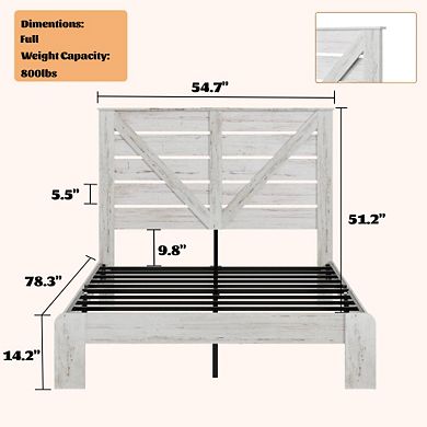 Pnronnc Wood Bed Frame Platform Bed with 51.2'' High Headboard Metal Slat Support