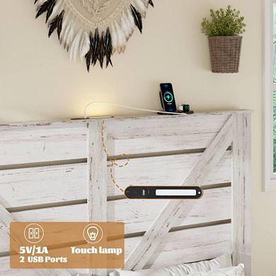 Pnronnc Wood Bed Frame Platform Bed with 51.2'' High Headboard Metal Slat Support