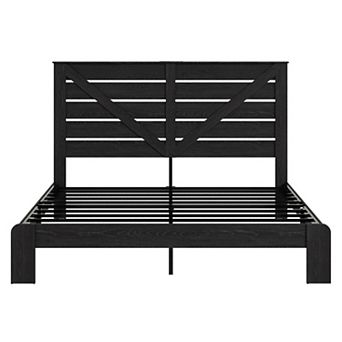 Pnronnc Wood Bed Frame Platform Bed with 51.2'' High Headboard Metal Slat Support