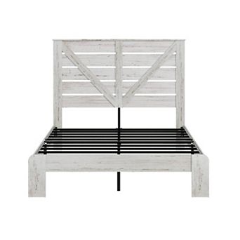 Pnronnc Wood Bed Frame Platform Bed with 51.2'' High Headboard Metal Slat Support