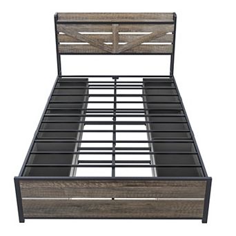 Pnronnc Storage Bed Frame Queen Platform Bed with 12 Drawers Charging Station Bookcase Headboard