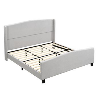 Pnronnc Teddy Velvet Bed Frame Upholstered Platform Bed with Headboard Footboard Solid Wood Legs