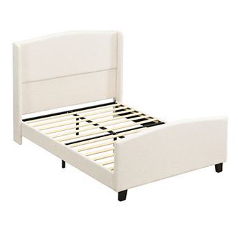 Pnronnc Teddy Velvet Bed Frame Upholstered Platform Bed with Headboard Footboard Solid Wood Legs