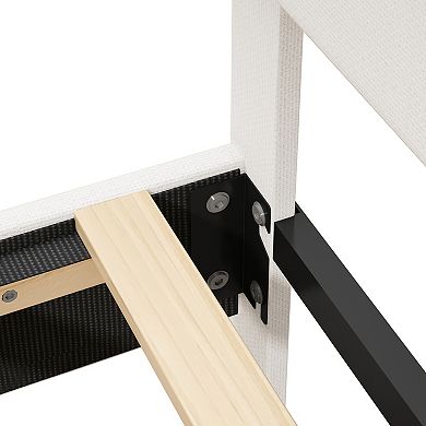 Pnronnc Upholstered Platform Bed Frame Adjustable Height Headboard Linen Fabric Wood Slat Support