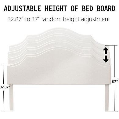 Pnronnc Upholstered Platform Bed Frame Adjustable Height Headboard Linen Fabric Wood Slat Support
