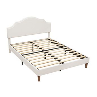 Pnronnc Upholstered Platform Bed Frame Adjustable Height Headboard Linen Fabric Wood Slat Support