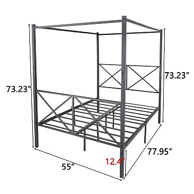 Pnronnc Metal Canopy Bed Frame with X Shape Headboard and Footboard Metal Slats Platform Bed