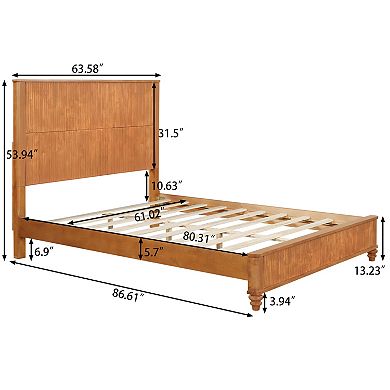 Pnronnc Wood Platform Bed Frame with Vertical Grain Tall Headboard Wood Slat Support
