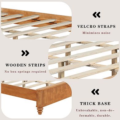 Pnronnc Wood Platform Bed Frame with Vertical Grain Tall Headboard Wood Slat Support