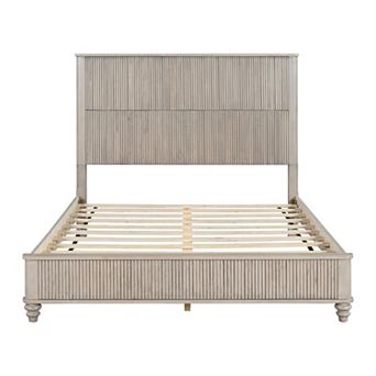 Pnronnc Wood Platform Bed Frame with Vertical Grain Tall Headboard Wood Slat Support