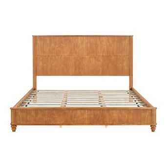 Pnronnc Wood Platform Bed Frame with Vertical Grain Tall Headboard Wood Slat Support