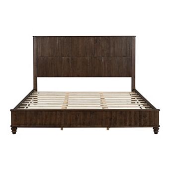 Pnronnc Wood Platform Bed Frame with Vertical Grain Tall Headboard Wood Slat Support