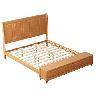 Pnronnc Platform Bed Frame with Tall Headboard, Footboard Bench with Lift-Top Storage Bench