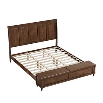 Pnronnc Platform Bed Frame with Tall Headboard, Footboard Bench with Lift-Top Storage Bench