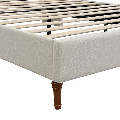 Pnronnc Chenille Upholstered Platform Bed Frame Wingback High Headboard Bed Wave-Shaped Design