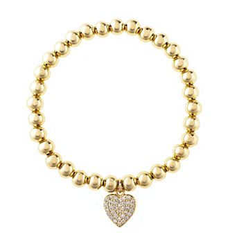Rivka Friedman 18K Gold Plated Heart Charm Polished Bead Stretch Bracelet