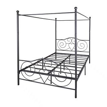 Pnronnc Metal Queen Canopy Platform Bed Frame, Vintage Headboard and Footboard, Metal Slats Support