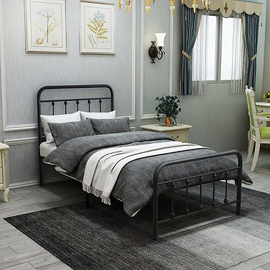 Pnronnc Metal Bed Frame Victorian Style Platform Bed with Headboard and Footboard