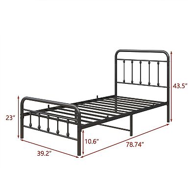 Pnronnc Metal Bed Frame Victorian Style Platform Bed with Headboard and Footboard