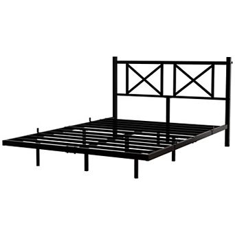 Pnronnc Metal Floating Platform Bed Frame with LED Charging Station Storage Headboard
