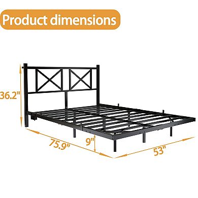 Pnronnc Metal Floating Platform Bed Frame with LED Charging Station Storage Headboard