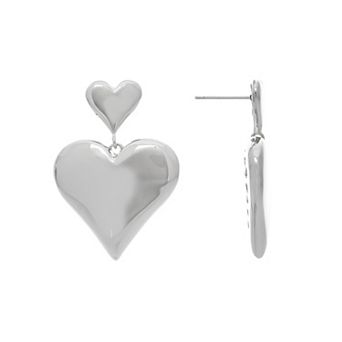 Rivka Friedman Polished Rhodium Plated Chunky Double Heart Drop Dangle Earrings