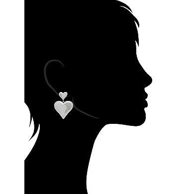 Rivka Friedman Polished Rhodium Plated Chunky Double Heart Drop Dangle Earrings