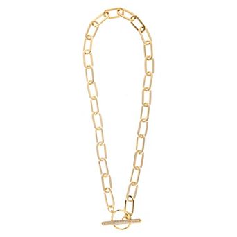 Rivka Friedman 18K Gold Plated Paper Clip Chain + Cubic Zirconia Toggle Necklace
