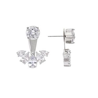 Rivka Friedman Rhodium Plated Cubic Zirconia Fan Front-Back Earrings