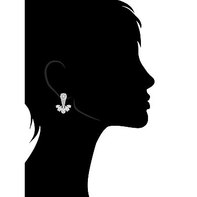 Rivka Friedman Rhodium Plated Cubic Zirconia Fan Front-Back Earrings