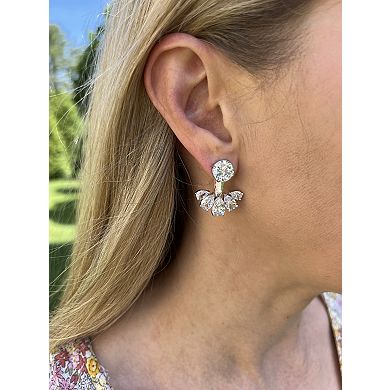 Rivka Friedman Rhodium Plated Cubic Zirconia Fan Front-Back Earrings