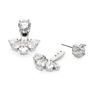 Rivka Friedman Rhodium Plated Cubic Zirconia Fan Front-Back Earrings