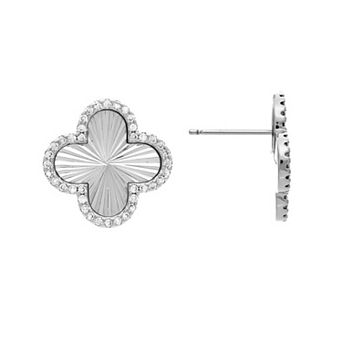 Rivka Friedman Rhodium Plated Cubic Zirconia Flower Stud Earrings