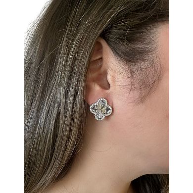 Rivka Friedman Rhodium Plated Cubic Zirconia Flower Stud Earrings
