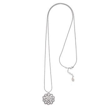 Rivka Friedman Cubic Zirconia Long Rhodium Plated Flower Pendant